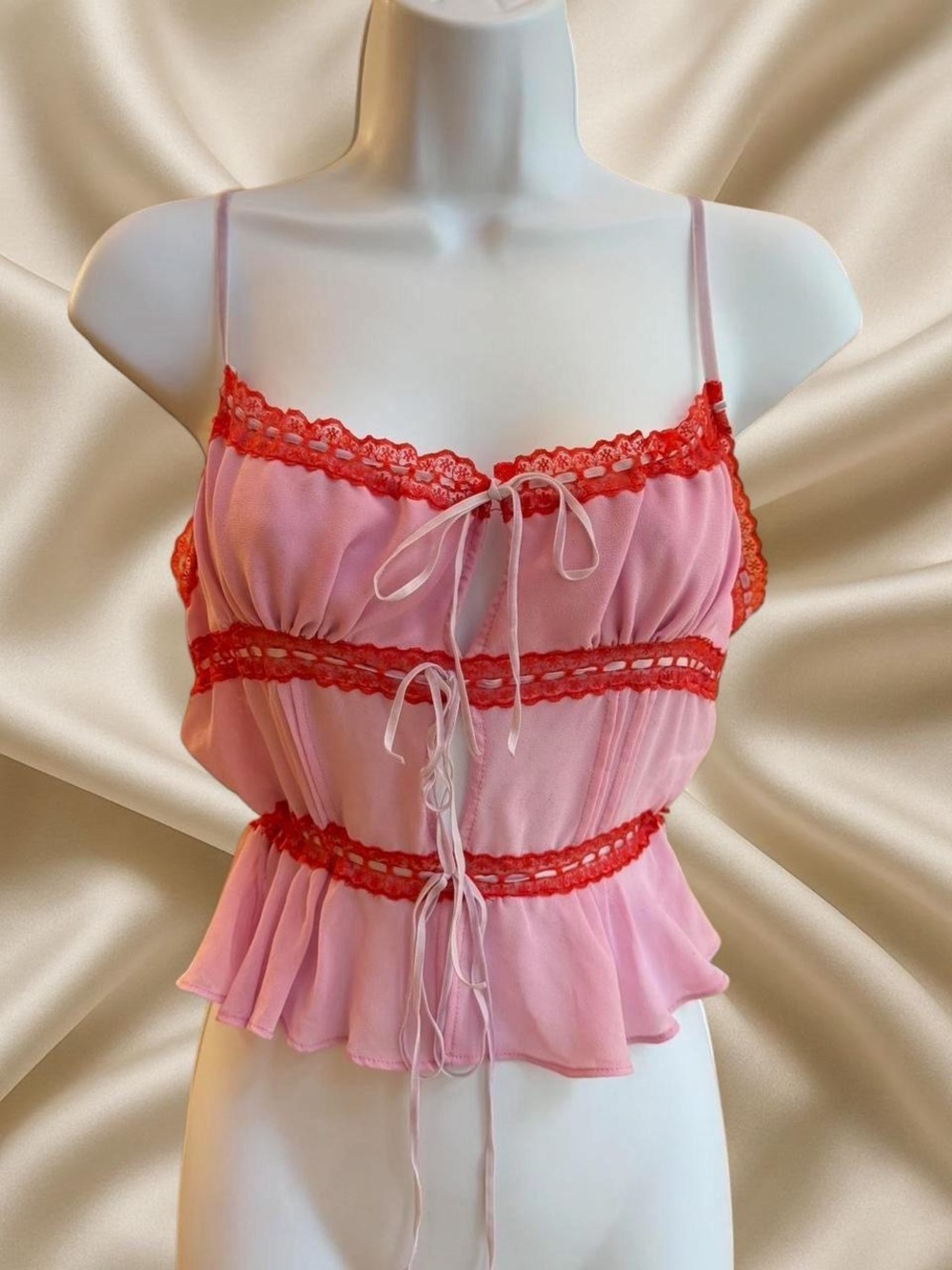 Pink & Red Lace-Trim Camisole Top - Women Intimates